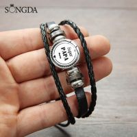 Fashion Super Papa Bracelets Cartoon Printed Glass Dome Buckle Multilayer Leather Bracelet For Fathers Gifts Jewelry Accessories