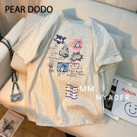 PEAR DODO เสื้อยืดคู่พิมพ์ลายกระต่ายหลวมเกาหลีสำหรับผู้หญิงชุดหลวมแขนสั้นขนาดใหญ่