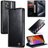 WindCase Leather Case for iPhone 15 Pro Max 15 Plus Casing Magnetic Closure Flip Wallet Card Slots Stand Cover