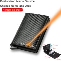 Customized Name Credit Card Holder Men Woman Smart Wallet RFID Cardholder Carbon Fiber Leather Wallet Money Clip Purse Card Case Card Holders