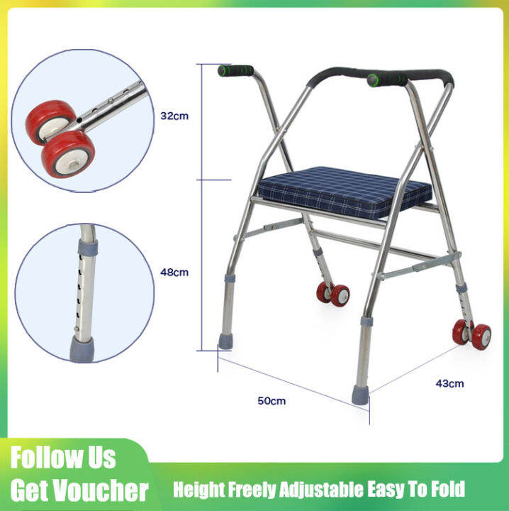 Wheeled With Seat Disabled Walker Rehabilitation Elderly Crutches