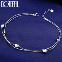 DOTEFFIL 925 Sterling Silver Anklet Woman Charm Heart Pendant 100 Silver Anklet 3mm Bead Luxury Jewelry