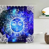 White Black Sun Moon Mandala Printed Fabric Shower Curtains Retro Bath Screen Waterproof Products Bathroom Wall Decor with Hooks