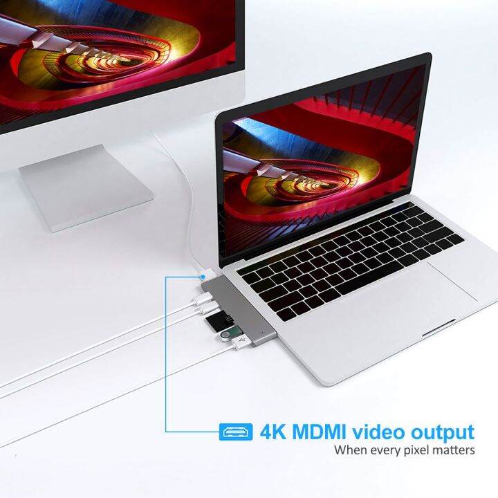 usb-คู่-c-ศูนย์กลางสำหรับ-macbook-pro-air-xiaomi-dell-hp-windows-แล็ปท็อป4k-hdmi-dual-usb-c-3-0การ์ดรีดเดอร์-sd-อะแดปเตอร์-type-c-usb3-0