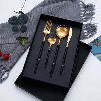 4 PCs matte stainless steel 1810 black gold silver cutlery tableware dinner steak spoon Fork flatware set dishwasher safe