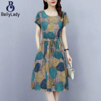 Women Short Sleeves Dress Fashion Sweet Floral Printing Large Swing Dress Casual Round Neck Pullover A-line Skirt【fast】