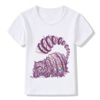 Children Fashion Big Purple Tooth Ghost Cheshire Cat Design Funny T-Shirt Kids Cute Clothes Boys Girls Summer Tops Tees,ooo5084