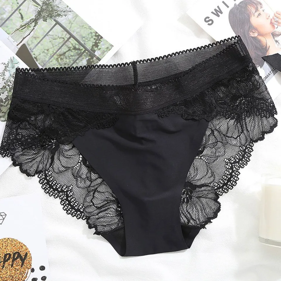 Hollow Mid-Rise Seamless Women Panties Sexy Hip Lace Ice Silk