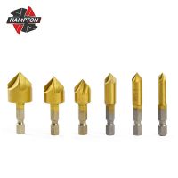 6-19มิลลิเมตรไฮสปีด Countersink สว่านชุด6ชิ้น5ขลุ่ยไทเทเนียมเคลือบ Chamfer สว่าน Hex S Hank 90องศาไม้ Chamfering ตัด