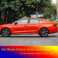 สติกเกอร์ป้องกันเชือกยาวของตกแต่งสำหรับ Skoda Octavia รถเก๋ง B C เสากลางเสาพีซีคาร์บอนของตกแต่งขอบหน้าต่างสติกเกอร์ป้องกัน2020-2022