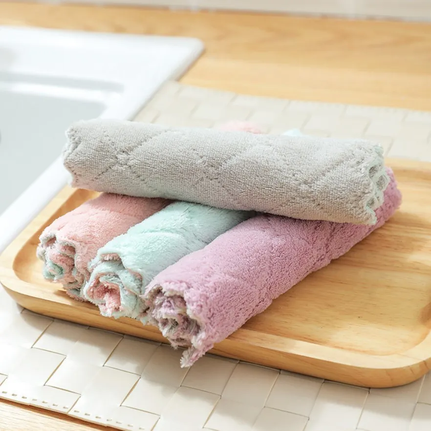 Thickening Dish wash Cloth Kitchen Towel Double Sided Absorbent Microfiber  Cleaning Cloth Hand Washing Cloth Kain