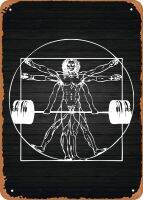 ป้ายโลหะสไตล์วินเทจแรงจูงใจโรงยิม Vitruvian Barbell Man 8 "X12" เครื่องตกแต่งฝาผนังแผ่นดีบุก