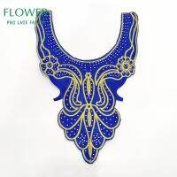 Luxurious Hot Fix Rhinestones African Lace Fabric Neckline Collar Iron On Embroidery Appliques For Women Cloth Accessories Pipe Fittings Accessories