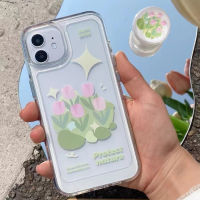 For IPhone 14 Pro Max IPhone Case Thickened TPU Soft Case Clear Case Shockproof Pink Tulip Compatible with For IPhone 13 Pro Max