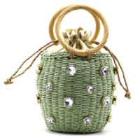 Straw Handle Woven Women Bag New Diamond Pearl Straw Handbag Wild Style Women Bag Straw Shoulder Beach Bag