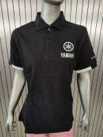 เสื้อโปโลผ้าคอตตอน Yamaha สีดำแต่งขอบขาว อกกว้าง47cm ยาว65cm sizeS สินค้าลิขสิทธิ์ Yamahaแท้100%