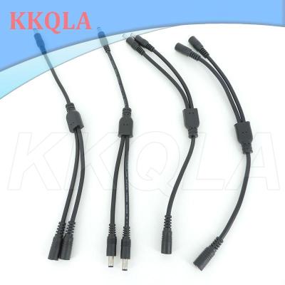 QKKQLA 10A 24v 36v 12V 1 male female to 2 way male female DC Power supply adapter connector extension Splitter Cable 5.5mmx2.1mm Plug