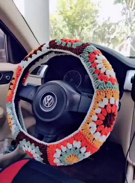 Evil Eye Blue Steering Wheel Cover For Women, Crochet Wheel Cover