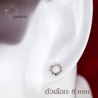 (S925) ต่างหูมุกล้อมเพชรเงินแท้ เพชร CZ ER21 Sterling Silver Stud Earrings 6 mm