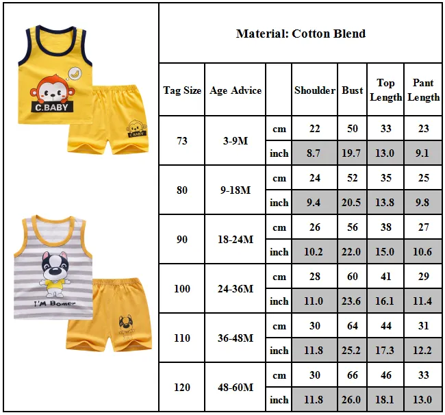 2 Pieces 0-5 Years Kids Cute Set Baby Boy Girl Vest + Shorts Sleepwear Cartoon Clothes Suit