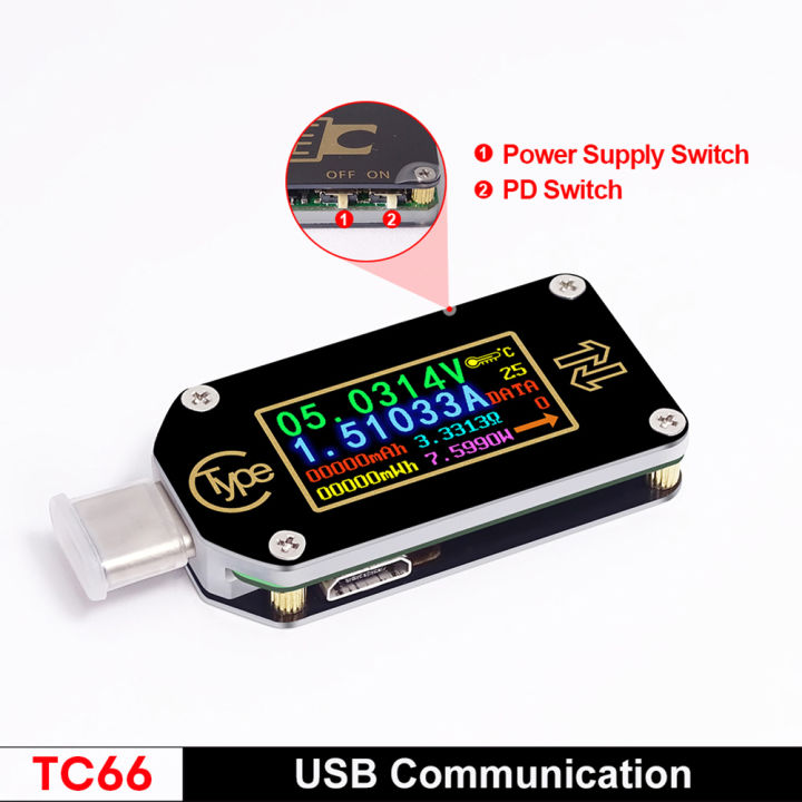 tc66tc66c-trigger-usb-c-voltmeter-ammeter-voltage-2-way-current-meter-multimeter-pd-charger-battery-usb-tester