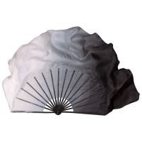 2 Layers Half Moon Real Silk Veils Double Side Fan Pair for Folk Dance Show Props White Black Gradient Shuimo Veil 1L+1R