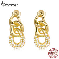 bamoer 925 Sterling Silver New Trendy Earrings Plated Gold Personality Chain-Shaped Drop Earrings Women Statement Jewelry Gift