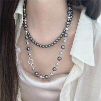 8-10Mm Artificial Tahiti Gray Pearl Necklace For Office Women Choker Seawater Round Zircon Buckle Fold Wear Necklace Set Jewelry