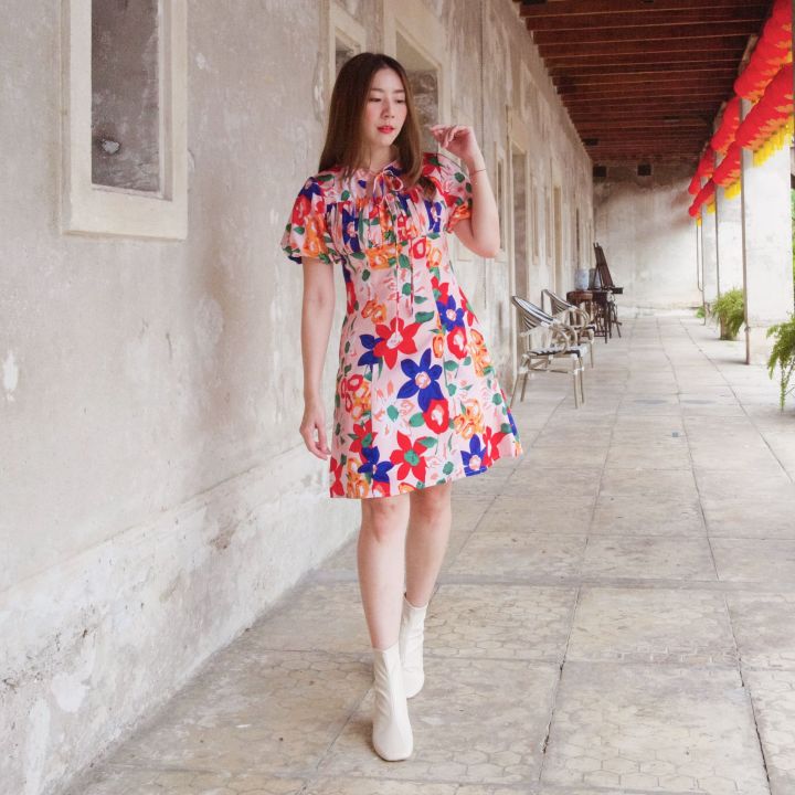 blossomdaisys-meifang-dress-มี2สี-เดรสตรุษจีน-ดีเทลผูกคอเว้าหลังนิดๆ-แขนทรงฟักทอง-ใส่สบายมากๆ-ใสแล้วน่ารักมากๆค่ะ-cny-dress