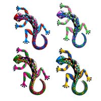 3D Metal-Gecko Wall Decor Colorful Wrought Iron Lizard Sculpture Artwork Modern Wall Hanging Pendant for Indoor Outdoor