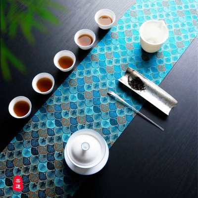 （HOT) โต๊ะน้ำชาสองด้านหรูหราเบาๆธงโต๊ะทอสไตล์ญี่ปุ่น Nishinzhen เสื่อโฟมแห้งเบาะรองนั่งน้ำชาผ้าปูโต๊ะน้ำชาผ้าปูโต๊ะน้ำชาแบบเซน