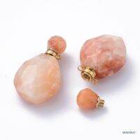 1pc Faceted Natural Topaz Jade Openable Perfume Bottle Pendants with Golden Tone 304 Stainless Steel Findings 39.5x22.5~23x13.5mm Hole: 1.8mm Bottle Capacity: 1ml(0.034 fl. oz) / 35.5~37.5x23x13.5mm Hole: 1.8mm Capacity: about 2ml(0.06 fl. oz)