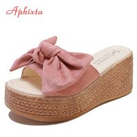 Aphixta 7cm or 9cm Summer Women Wedge Slippers Platform Appliques Bow Beach Antiskid Female Sandals Clog Shoes Slides Women