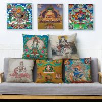 Colorful Religious Buddha Statue Print Cushion Covers 45*45cm Square Pillow Cover Linen Pillows Cases Sofa Home Decor Pillowcase Cushion Cover