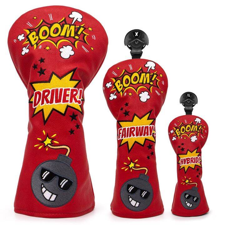 Golf Club Headcovers Red Bomb Bombs Premium Leather Golf Wood Head