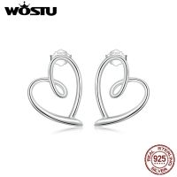 WOSTU 925 Sterling Silver Huge Simple Twisted Heart Earrings Women European Hollow Style Lovely Party Studs Clips Jewelry Gift