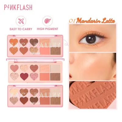 PINKFLASH OhMyLove Multiple Face Palette Eyeshadow Blush Highlighter Contour 4 in 1 High Pigmented Soft Smooth Face Palette 3 Colors