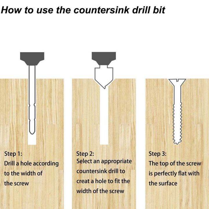 รูสกรูตัด5ร่องเจาะซิงค์เคาน์เตอร์บิตงานไม้6ชิ้น-hex-6-19mm-countersink-เครื่องมือบิต1-4-chamfer-hex