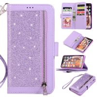 ☽▼■ Glitter Pu Leather Phone Case For iPhone 12 Mini 11 Pro XS Max XR X 8 7 6s Plus SE 2020 TPU Frame Wallet Card Slot Holder Cover