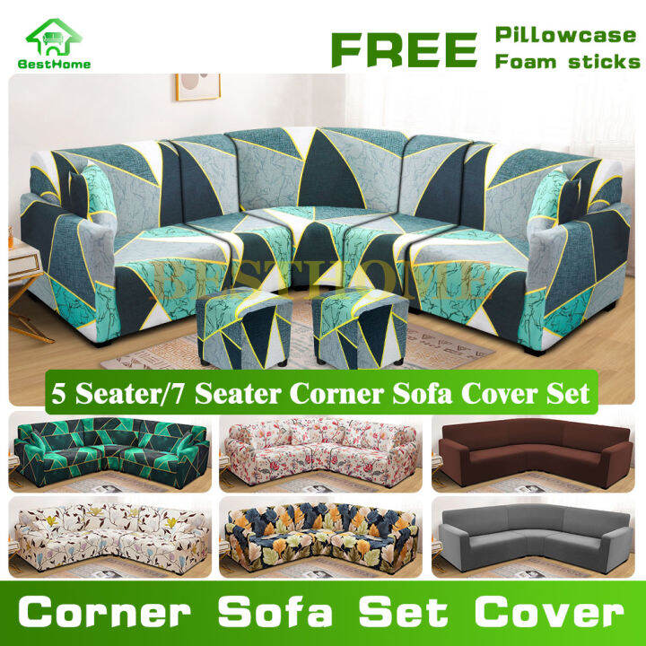 5 Seat/7 Seat Corner Sofa Cover Set with Mini Stool Cover Stretchable