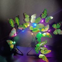 LED Light Glowing Flashing Butterfly Fascinator Headband Crown Tea Party Halloween Costume Headpiece Wedding