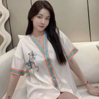 ■▨ 2023 new pajamas womens summer ice silk short-sleeved high-quality light luxury temperament can be worn outside three-piece home service