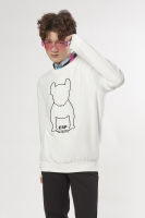 ESP สเวตเตอร์เฟรนช์ชี่แต่งลายนูนและหมุด ผู้ชาย สีขาว | Embossed Frenchie and Stud Sweater | 03827