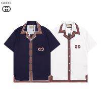 ₪♗ Gu--cc เสื้อเชิ้ตลําลอง พิมพ์ลายโลโก้ แฟชั่นฤดูร้อน