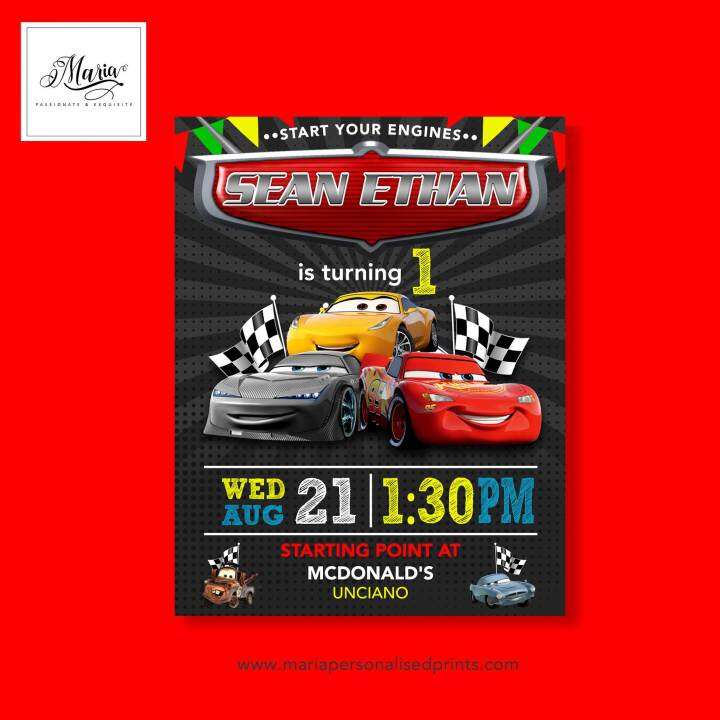 Cars Birthday Invitation Card Set of 14 Personalised Invitation for