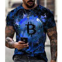 2023 Customized Fashion New T-shirt Bitcoin 3D Digital Printing Garden Mens Street Loose Sweat Shirt T-shirt Blue/whit，Contact the seller for personalized customization