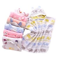 L41D 60x60cm Baby Bath Towel 6 Layers Cotton Gauze Hooded Kids Cape Poncho Cartoon Printed Breathable Ultra Absorbent Infant Up