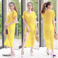 TW9220 Dress เดรสคอวีผ่าหน้า