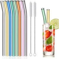 Reusable Glass Straws Eco-friendly Drinking Straws for Smoothie Milkshakes Tea Juice Cocktail Straw with Brush Multi-Color Mixed Specialty Glassware