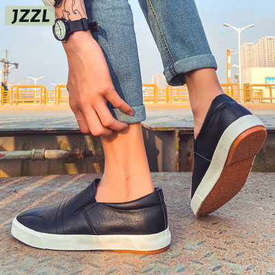 JZZL รองเท้าหนังส้นเตี้ยรองเท้าบุรุษยืดหยุ่นลำลองแบบขั้นตอนเดียวรองเท้าหนังส้นเตี้ยสีกากีรองเท้ายางอ่อน